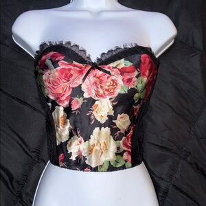 Vintage Victoria’s Secret Silk Floral Velvet Open Back Corset Top Size Small NEW